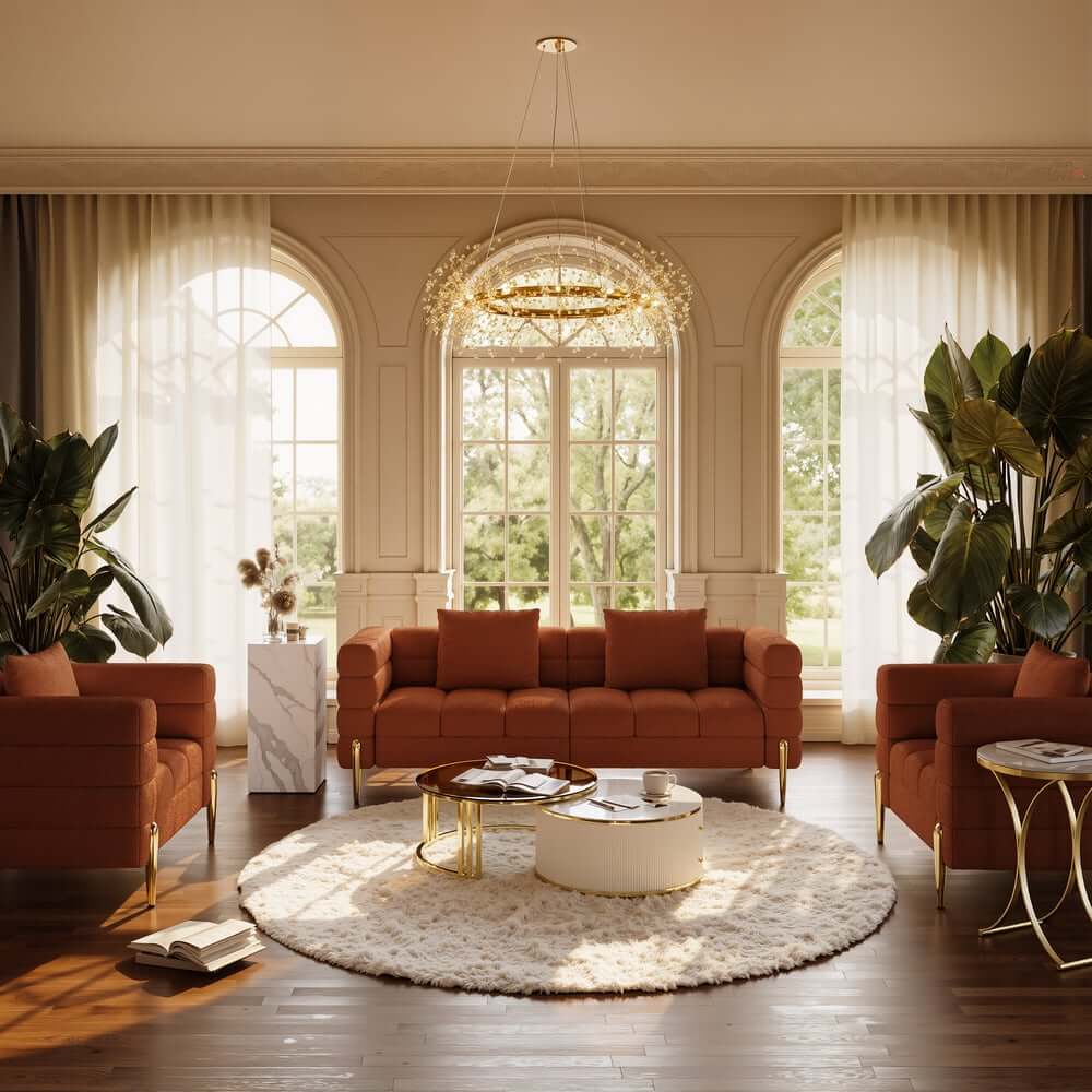 Modern Boucle Modular Sofa Set With Gold Metal Legs