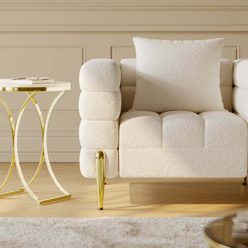 Modern Boucle Modular Sofa Set With Gold Metal Legs