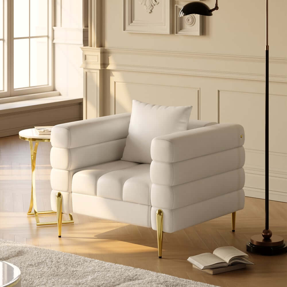 Modern Boucle Modular Sofa Set With Gold Metal Legs