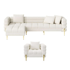 Modern Boucle Modular Sofa Set With Gold Metal Legs