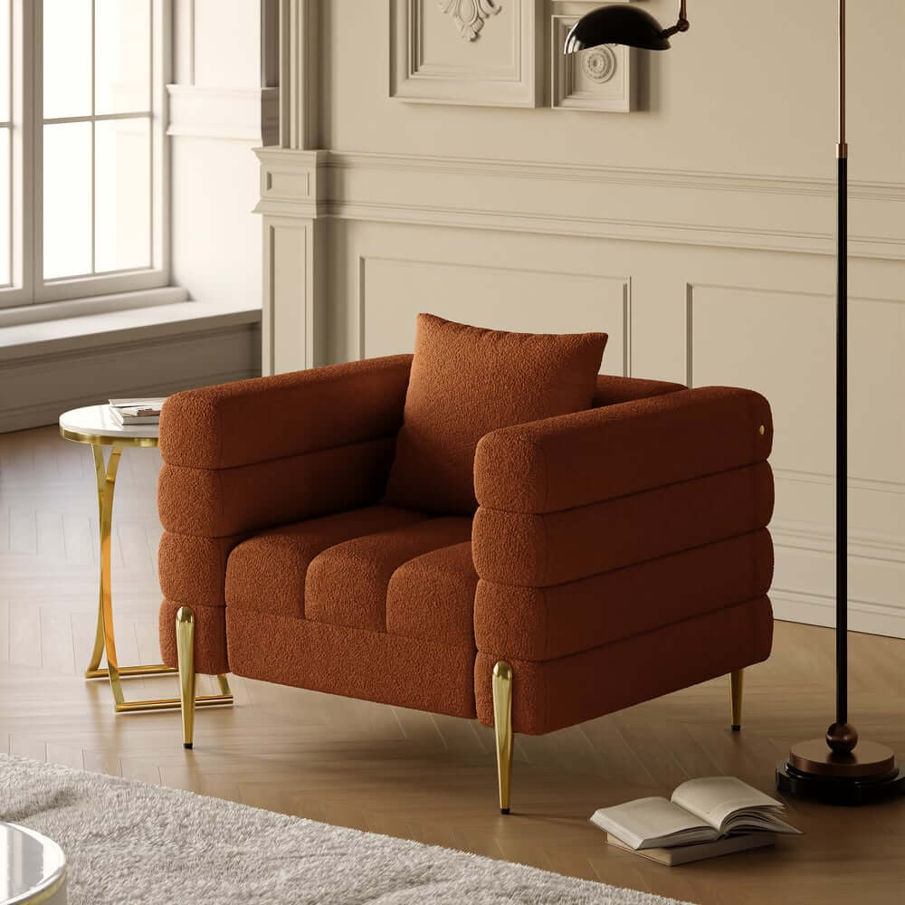 Modern Boucle Modular Sofa Set With Gold Metal Legs