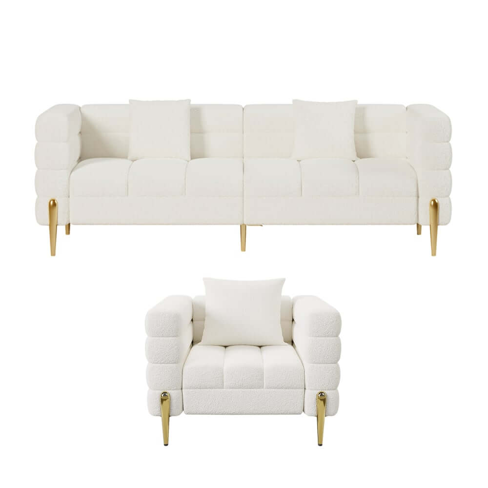 Modern Boucle Modular Sofa Set With Gold Metal Legs