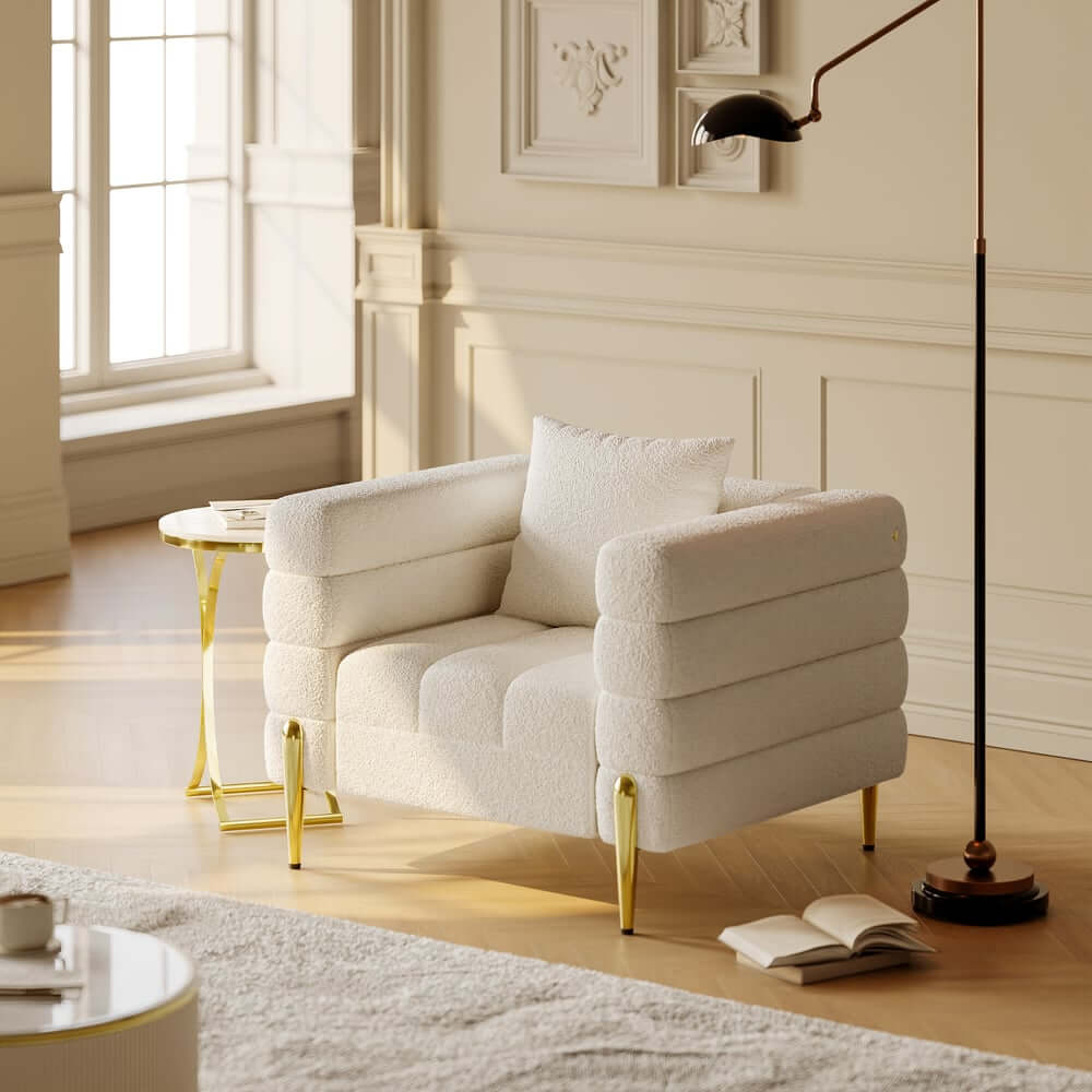 Modern Boucle Modular Sofa Set With Gold Metal Legs