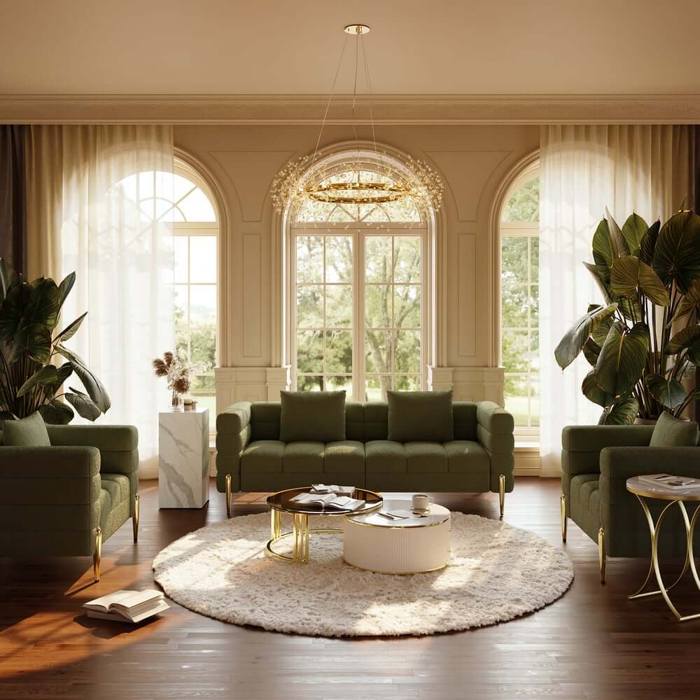 Modern Boucle Modular Sofa Set With Gold Metal Legs