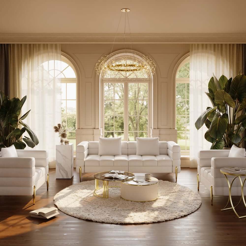 Modern Boucle Modular Sofa Set With Gold Metal Legs