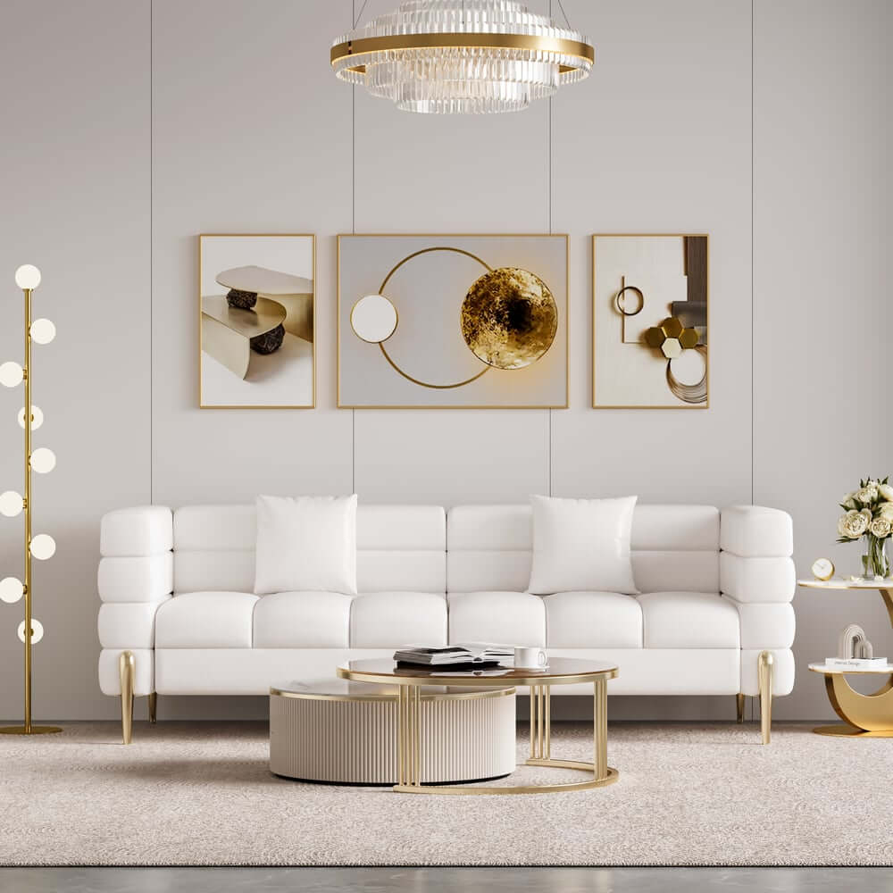 Modern Boucle Modular Sofa Set With Gold Metal Legs