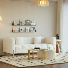 Modern Boucle Modular Sofa Set With Gold Metal Legs