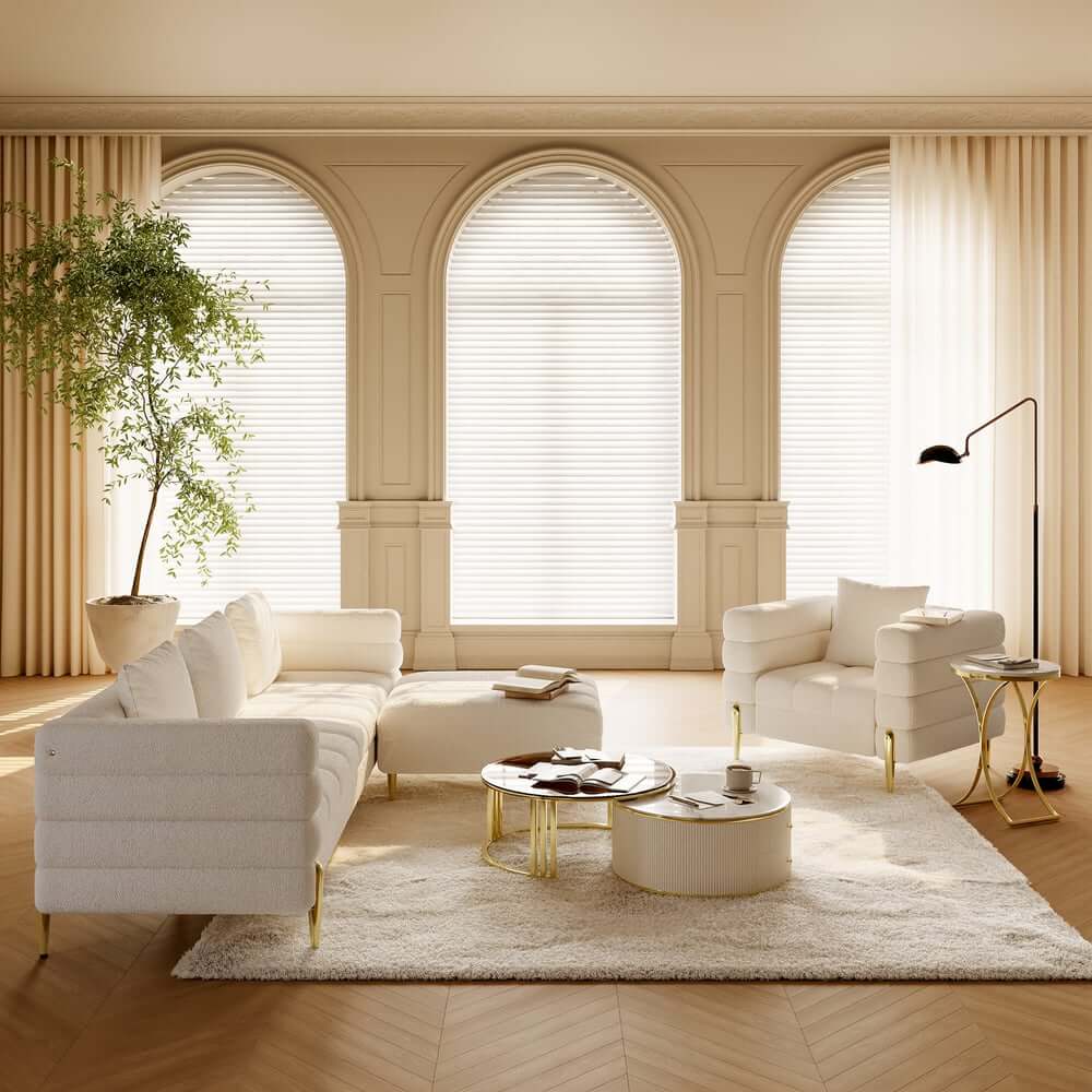 Modern Boucle Modular Sofa Set With Gold Metal Legs