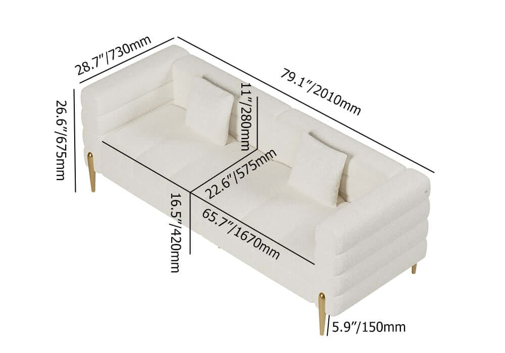 Modern Boucle Modular Sofa Set With Gold Metal Legs Dimensions
