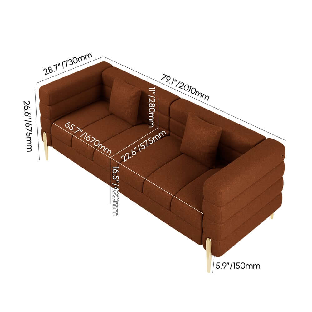 Modern Boucle Modular Sofa Set With Gold Metal Legs Dimensions