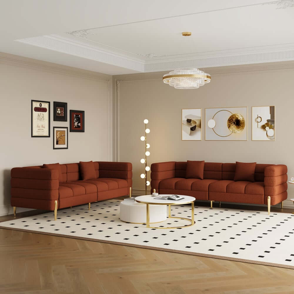Modern Boucle Modular Sofa With Gold Legs