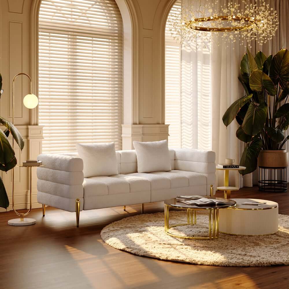 Modern Boucle Modular Sofa With Gold Legs