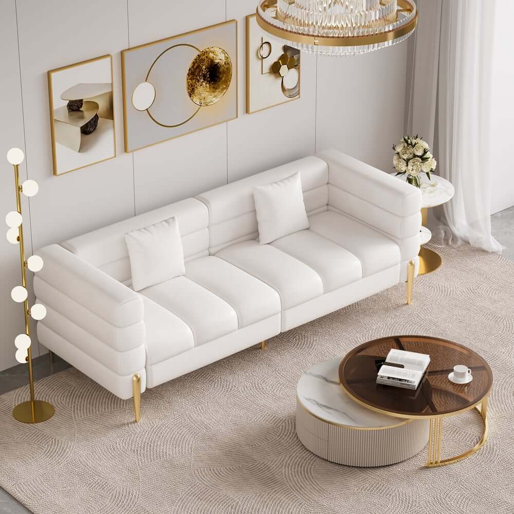 Modern Boucle Modular Sofa With Gold Legs