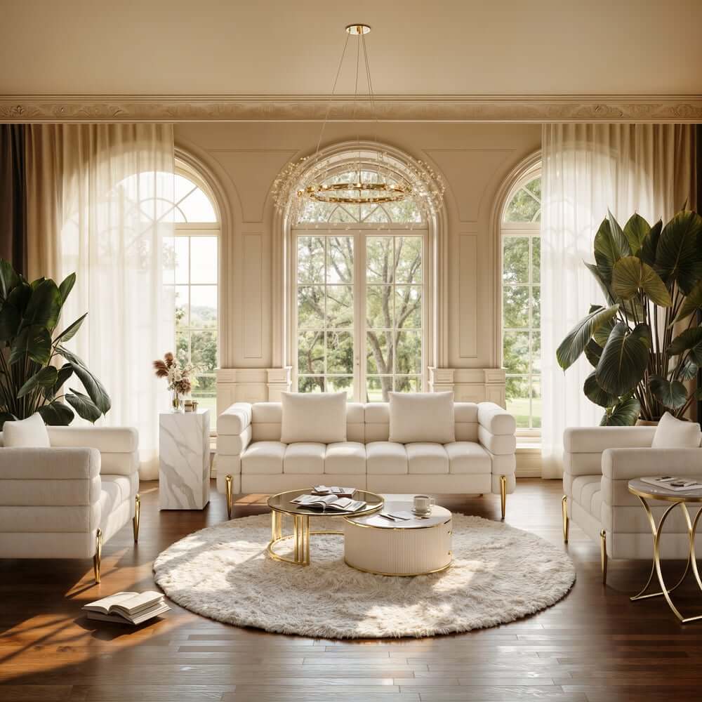 Modern Boucle Modular Sofa With Gold Legs