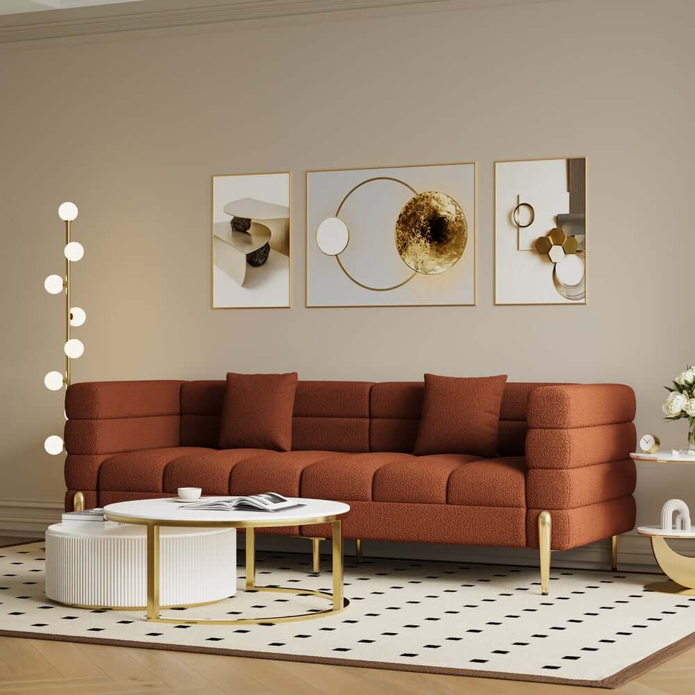 Modern Boucle Modular Sofa With Gold Legs