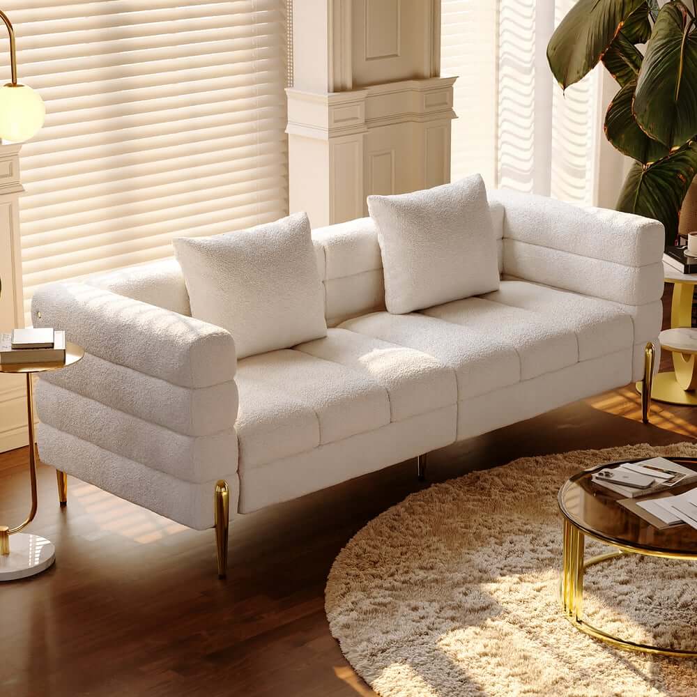 Modern Boucle Modular Sofa With Gold Legs