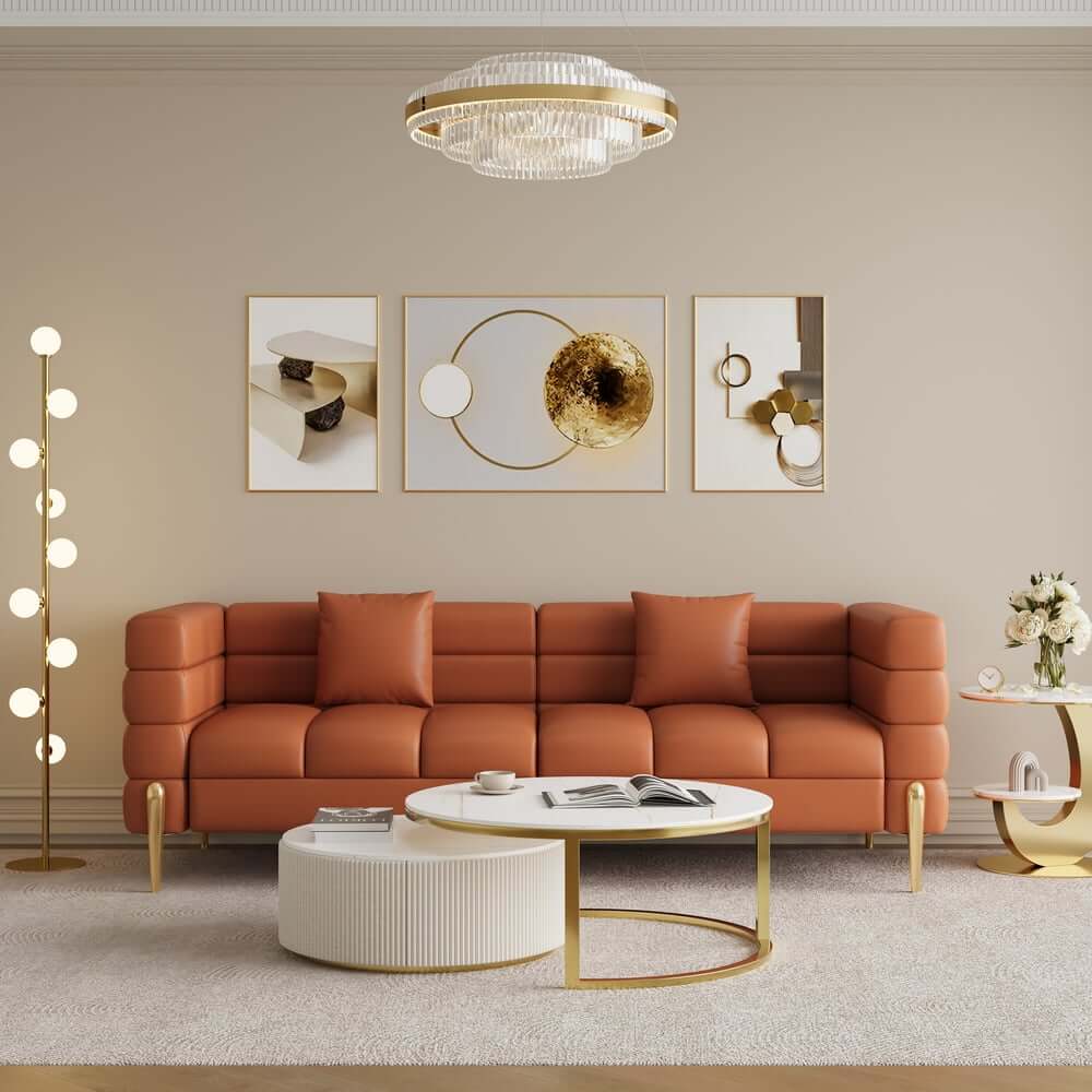Modern Boucle Modular Sofa With Gold Legs