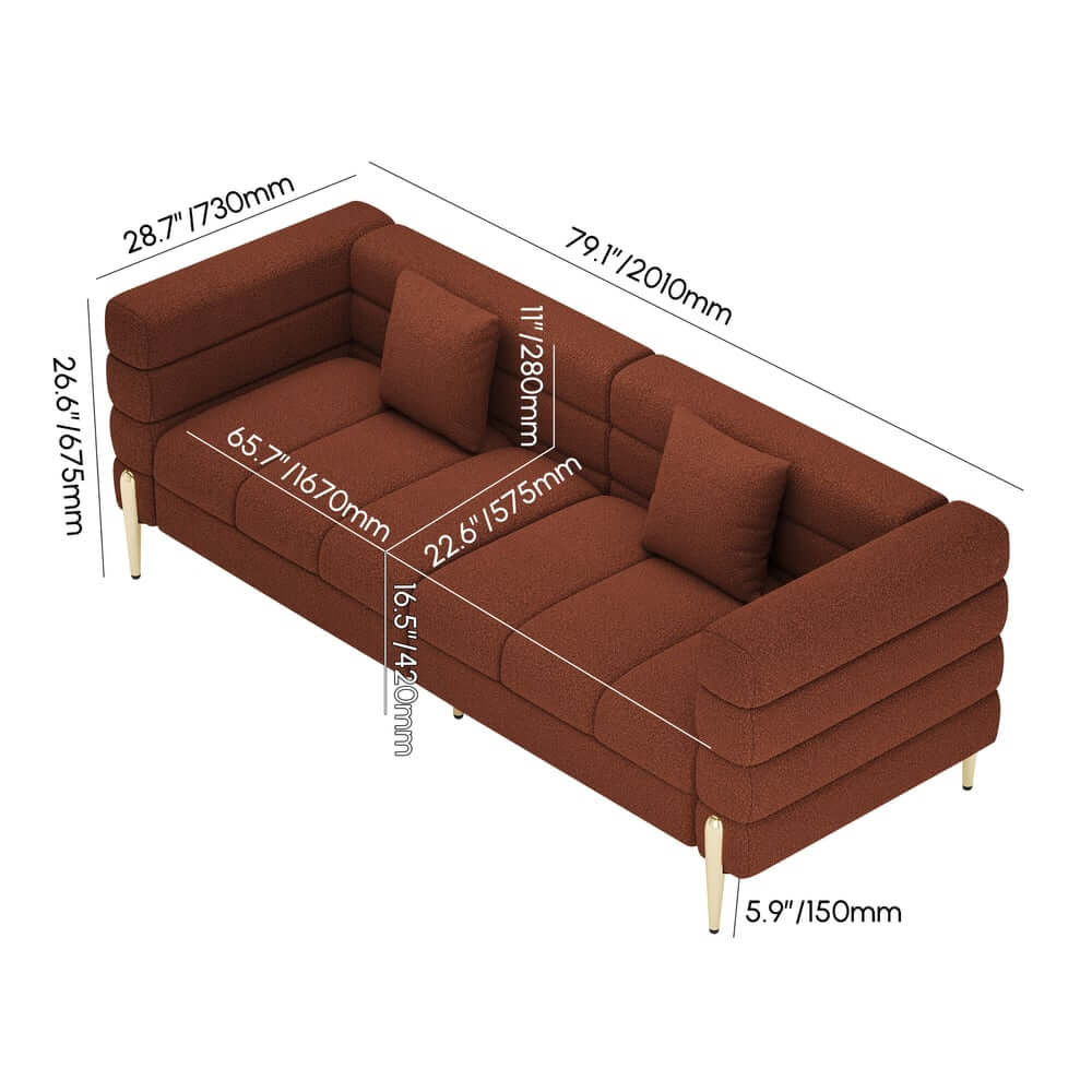 Modern Boucle Modular Sofa With Gold Legs Dimensions