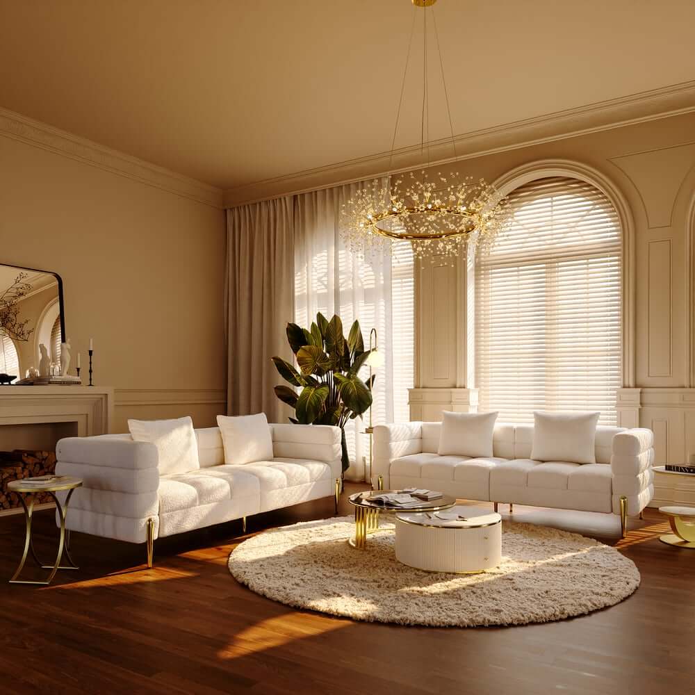 Modern Boucle Modular Sofa With Gold Legs Main Product Image