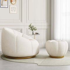 Modern Boucle Pumpkin Ottoman With Gold Legs