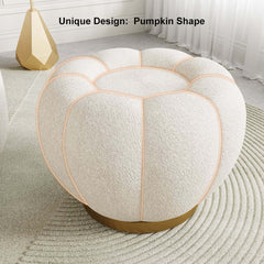 Modern Boucle Pumpkin Ottoman With Gold Legs
