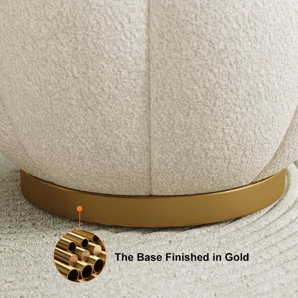 Modern Boucle Pumpkin Ottoman With Gold Legs