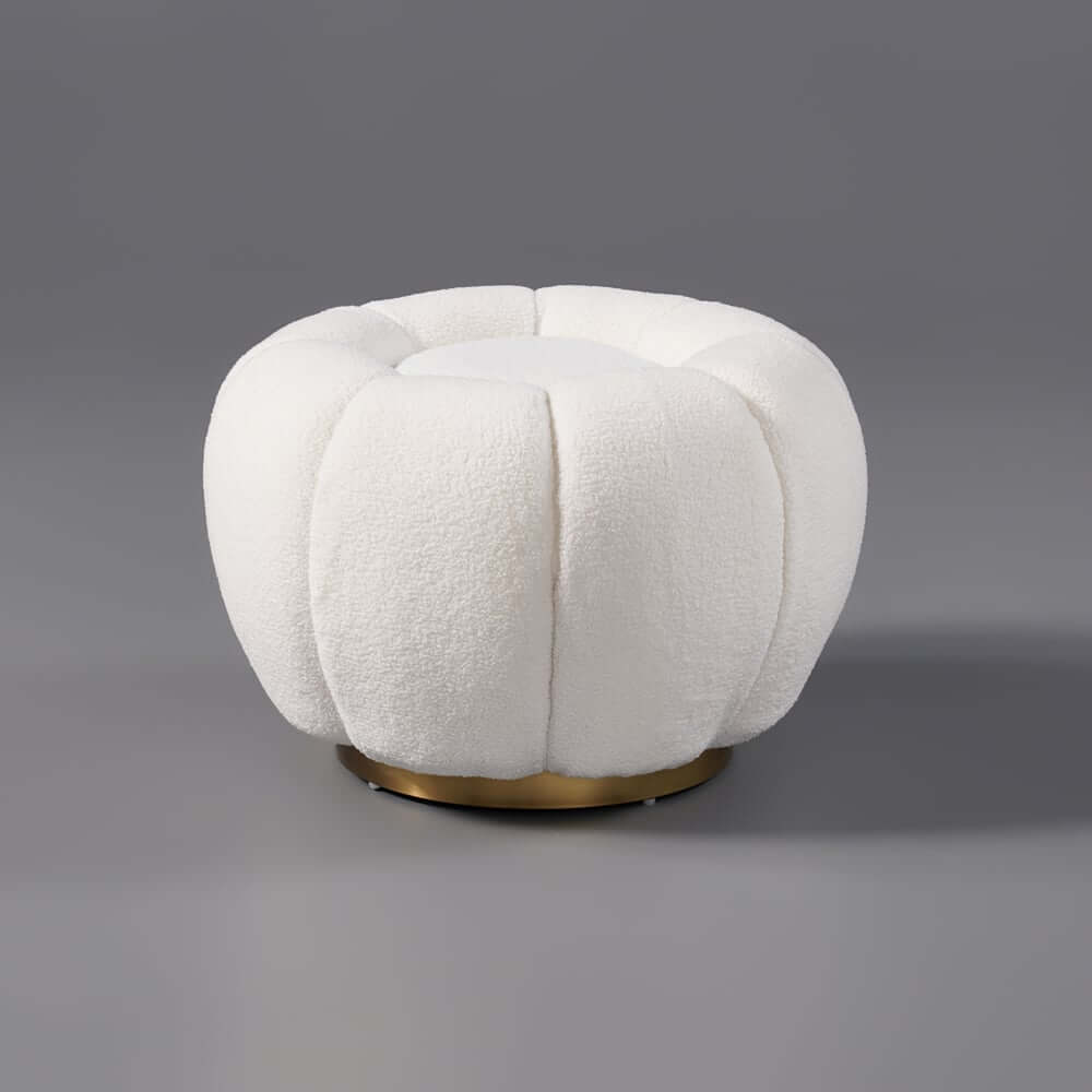 Modern Boucle Pumpkin Ottoman With Gold Legs