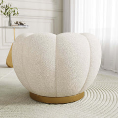 Modern Boucle Pumpkin Ottoman With Gold Legs