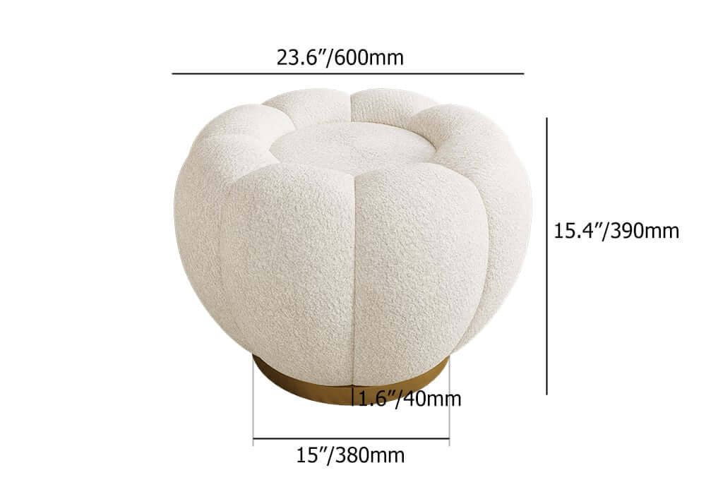 Modern Boucle Pumpkin Ottoman With Gold Legs Dimensions