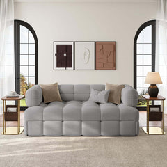 Modern Boucle Sofa Bed With Flared Arms And Pine Frame
