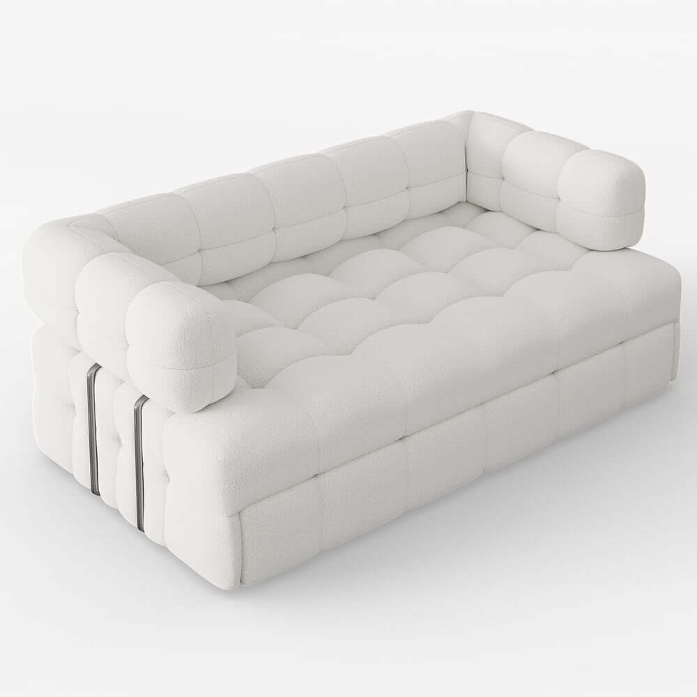 Modern Boucle Sofa Bed With Flared Arms And Pine Frame