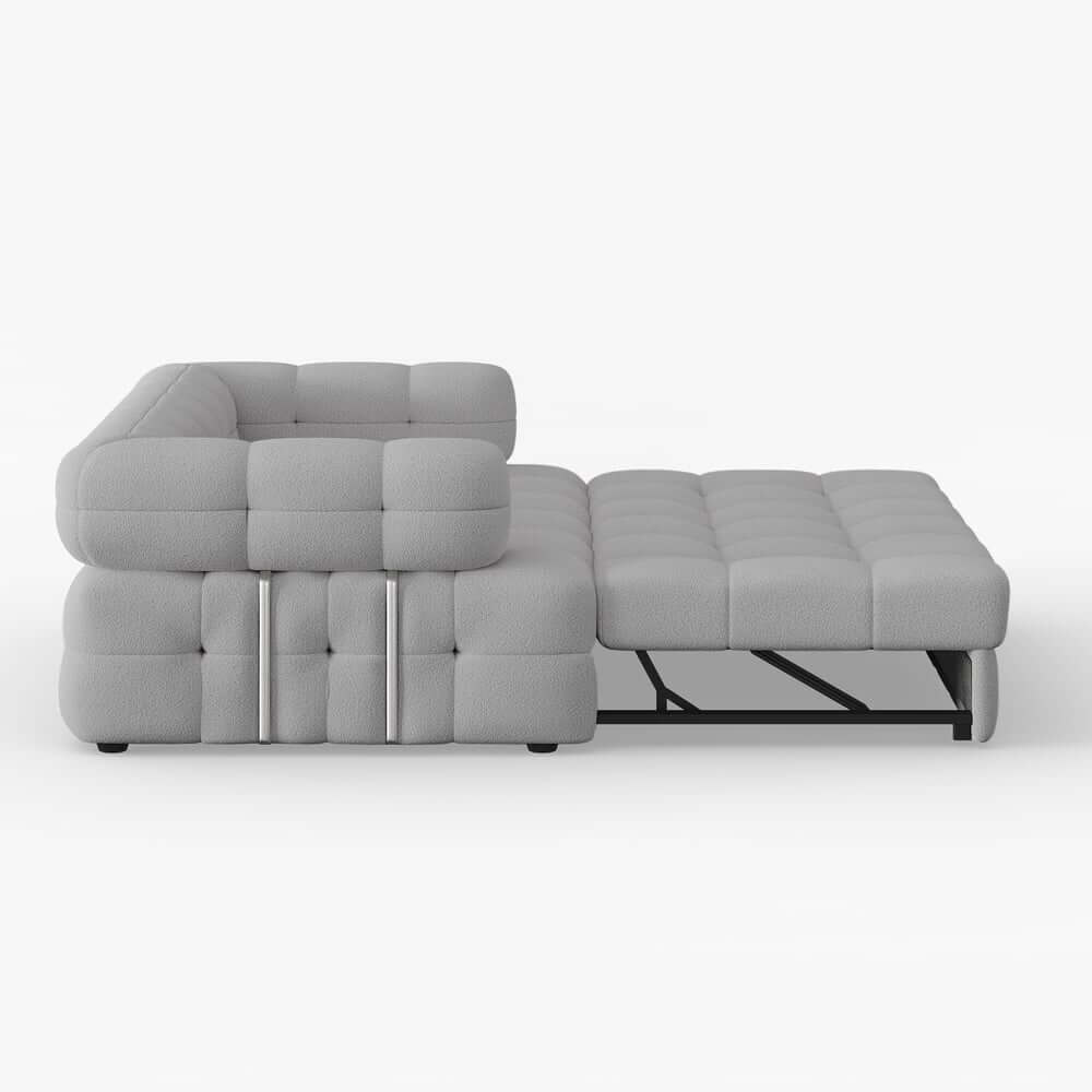 Modern Boucle Sofa Bed With Flared Arms And Pine Frame