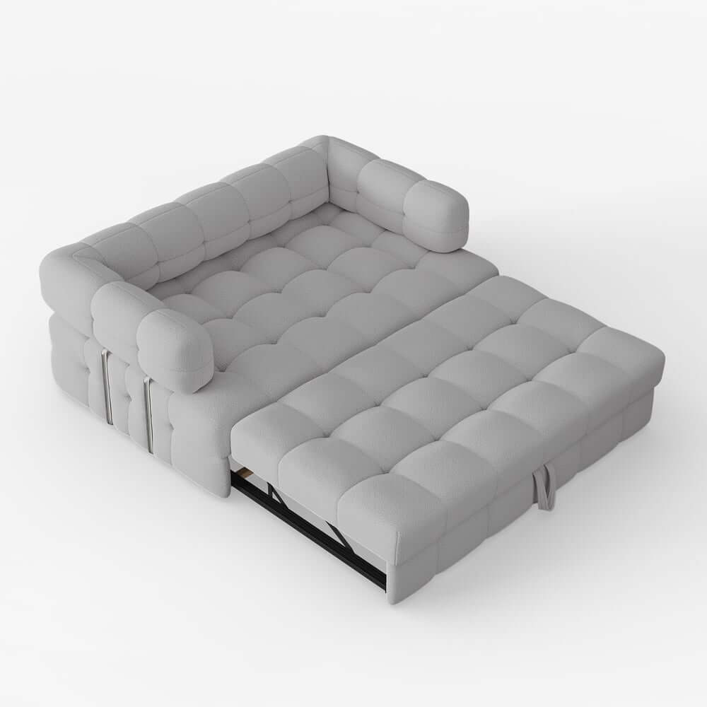 Modern Boucle Sofa Bed With Flared Arms And Pine Frame