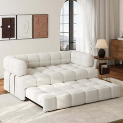Modern Boucle Sofa Bed With Flared Arms And Pine Frame