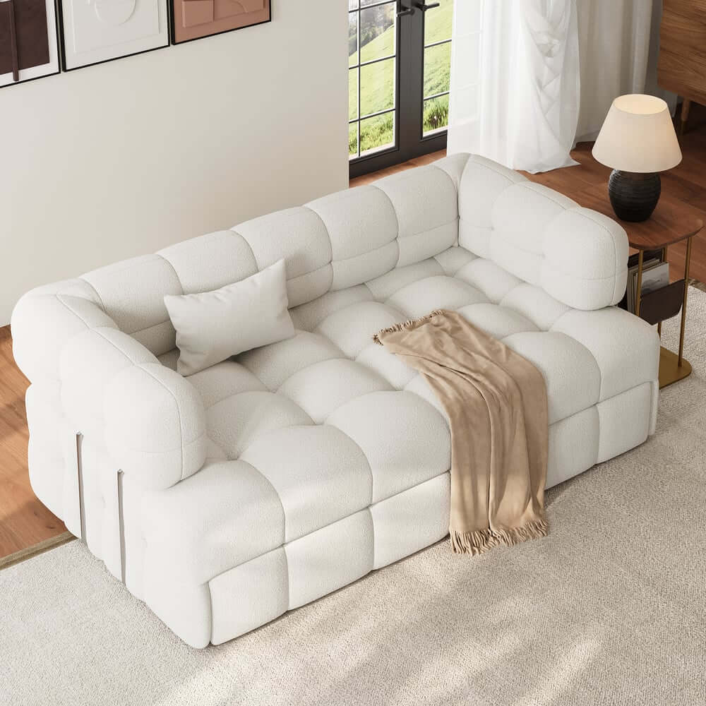 Modern Boucle Sofa Bed With Flared Arms And Pine Frame