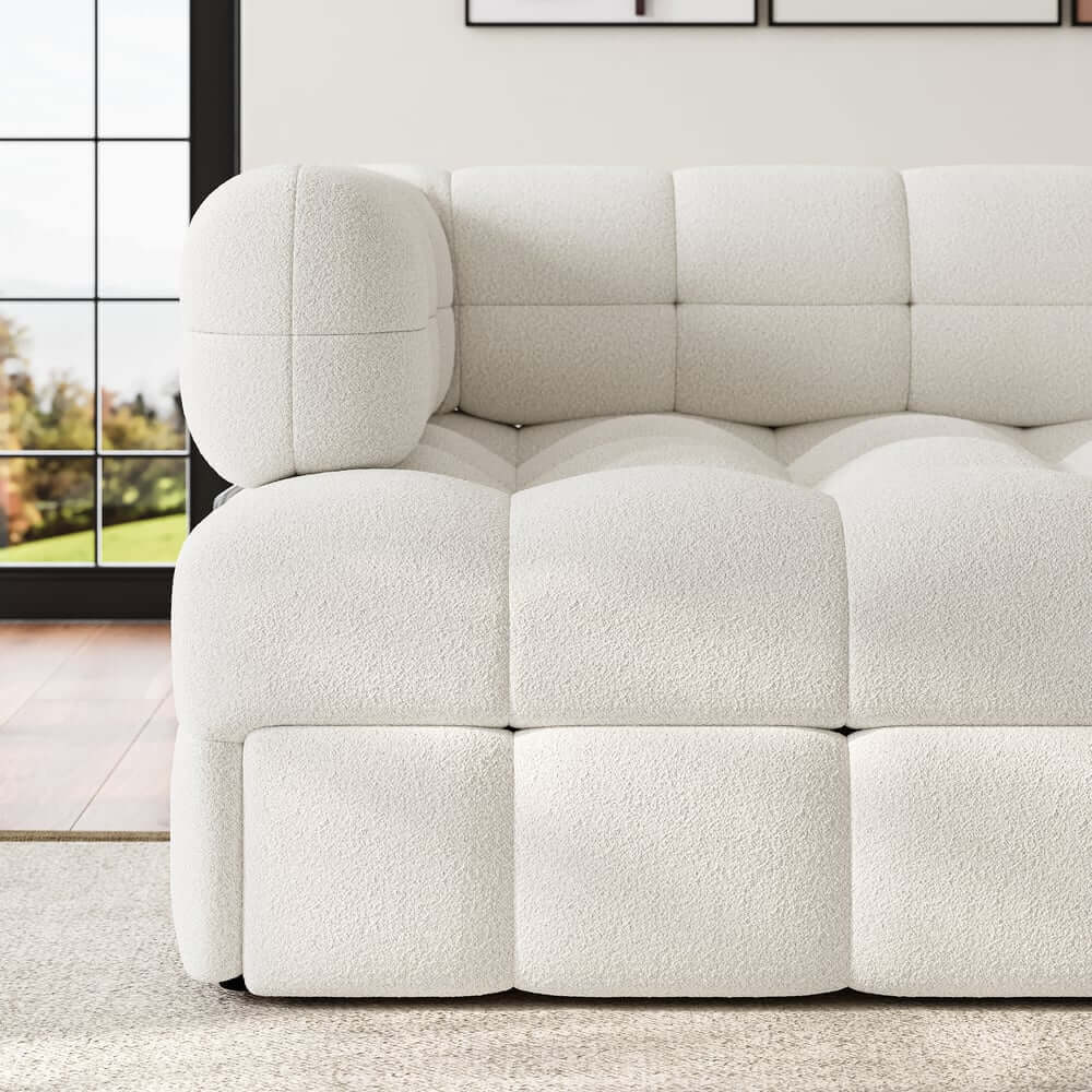 Modern Boucle Sofa Bed With Flared Arms And Pine Frame