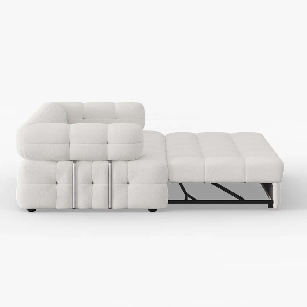 Modern Boucle Sofa Bed With Flared Arms And Pine Frame