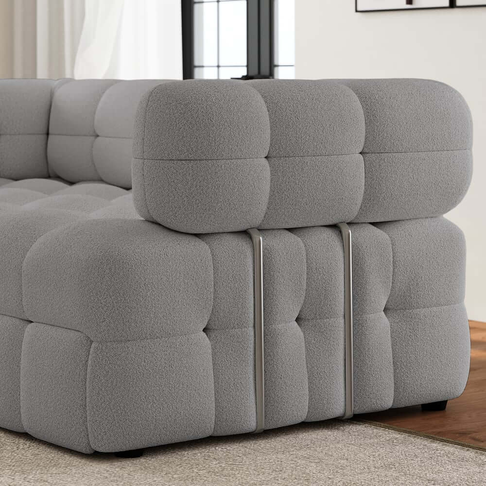 Modern Boucle Sofa Bed With Flared Arms And Pine Frame