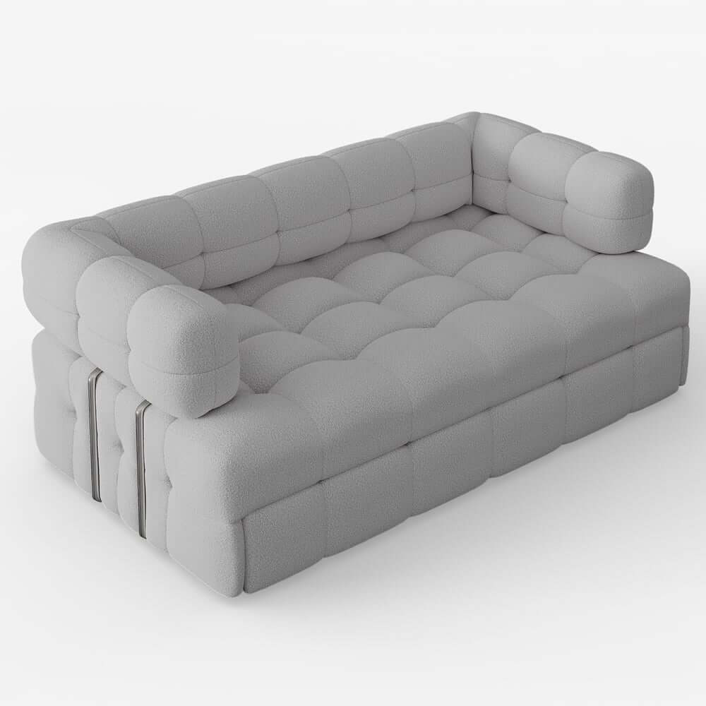 Modern Boucle Sofa Bed With Flared Arms And Pine Frame