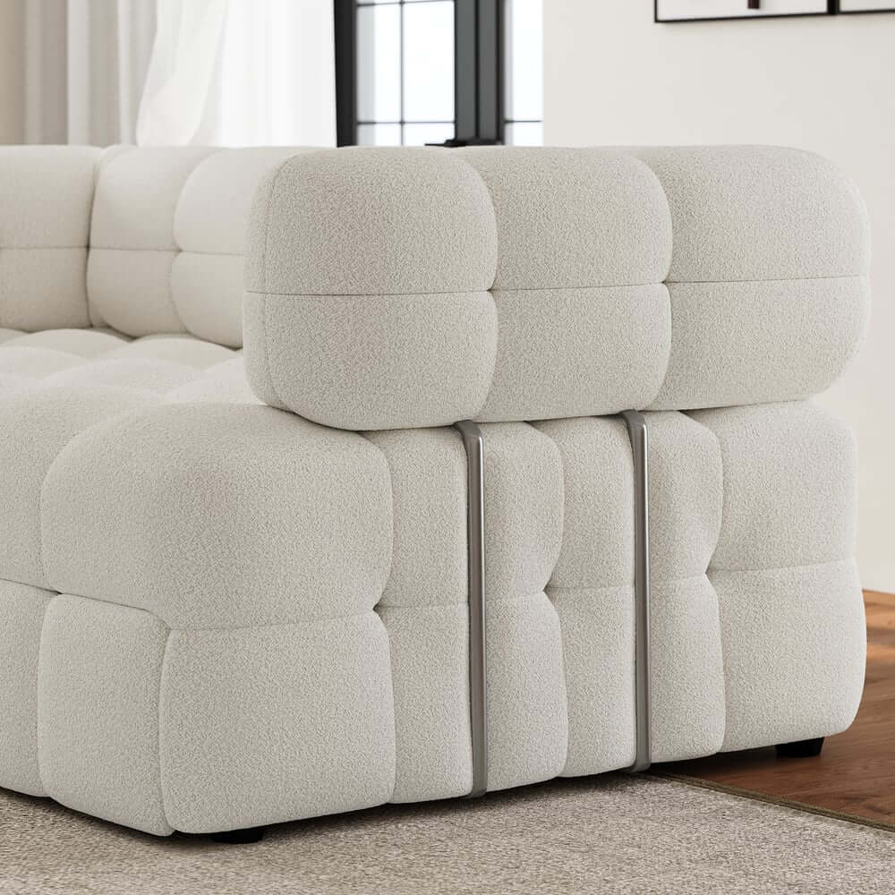 Modern Boucle Sofa Bed With Flared Arms And Pine Frame