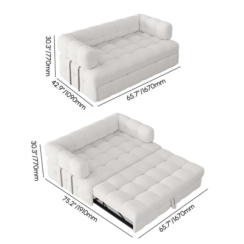 Modern Boucle Sofa Bed With Flared Arms And Pine Frame Dimensions