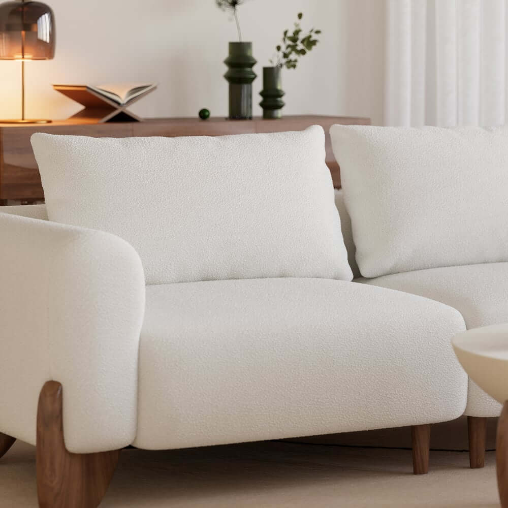 Modern Boucle Sofa Set With Coffee Table & Walnut Legs