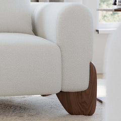 Modern Boucle Sofa Set With Coffee Table & Walnut Legs
