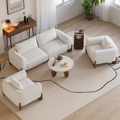 Modern Boucle Sofa Set With Coffee Table & Walnut Legs
