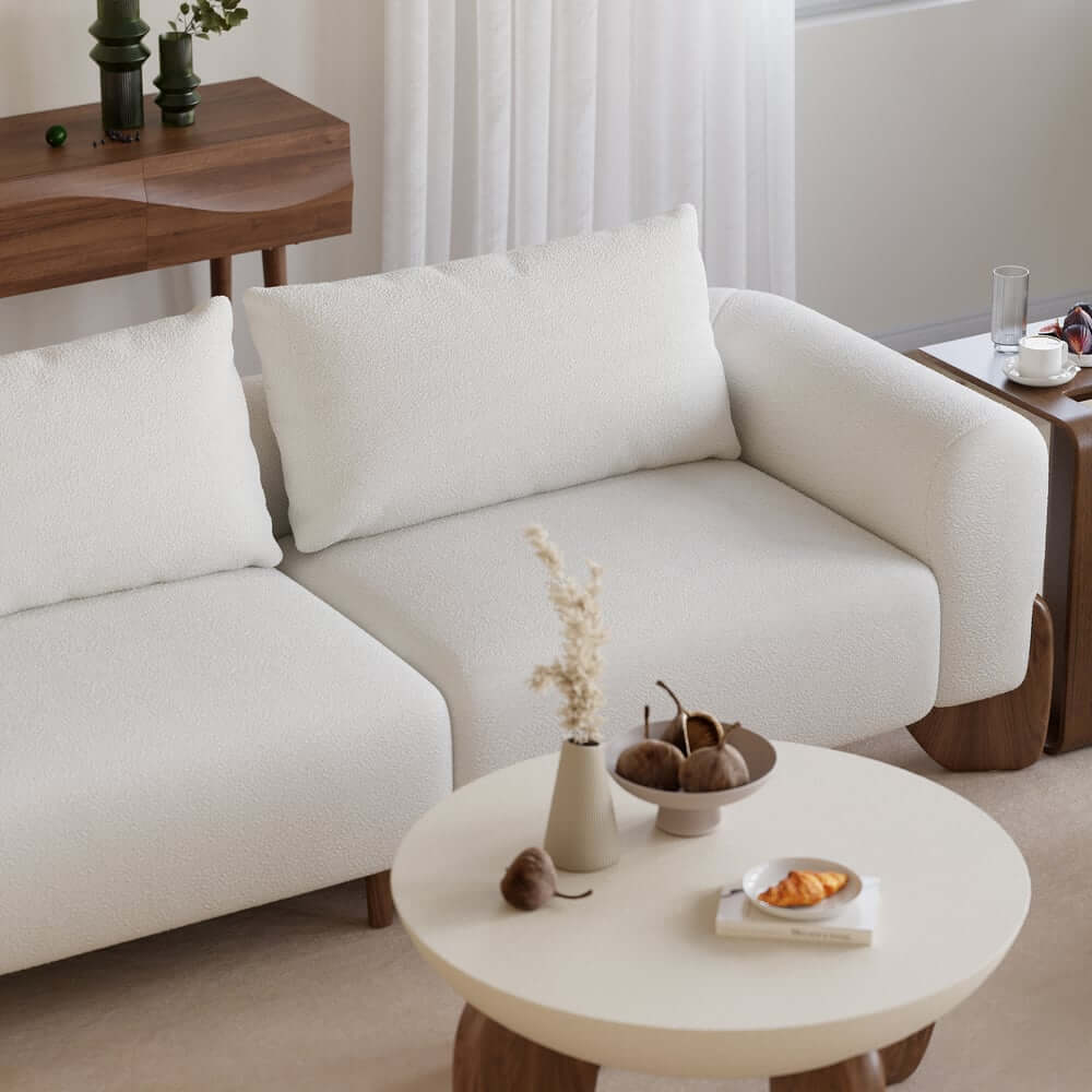 Modern Boucle Sofa Set With Coffee Table & Walnut Legs