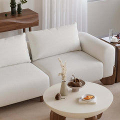 Modern Boucle Sofa Set With Coffee Table & Walnut Legs
