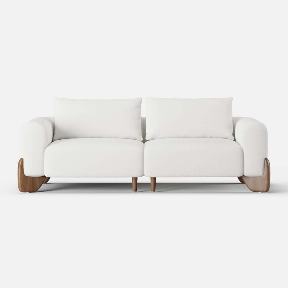 Modern Boucle Sofa Set With Coffee Table & Walnut Legs