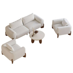 Modern Boucle Sofa Set With Coffee Table & Walnut Legs