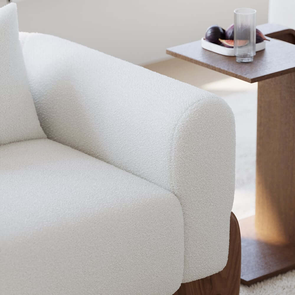 Modern Boucle Sofa Set With Coffee Table & Walnut Legs