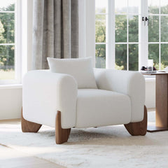 Modern Boucle Sofa Set With Coffee Table & Walnut Legs